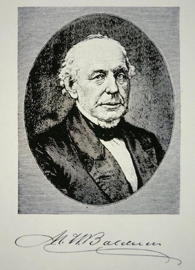 Matthias William Baldwin (1795-1866) grunnlegger av Baldwin Locomotive Works i 1831 (litho) av American School