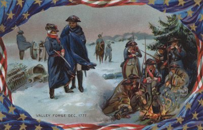 Minnedagskort, Valley Forge, desember 1777 (fargelitografi) av American School