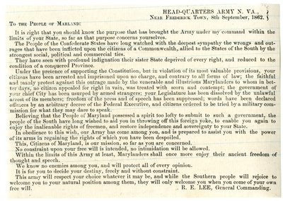 Melding til folket i Maryland for å støtte konføderasjonen, 8. september 1862 av American School