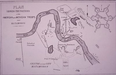 Meksikansk-amerikansk krig (1846-48), kart over amerikanske tropper nær Rio Grande og Matamoros av American School