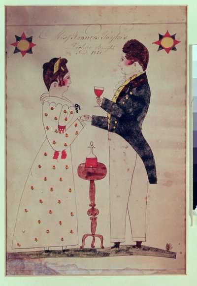 Frøken Francis Taylor og forlovede, 1831 (wc på papir) av American School