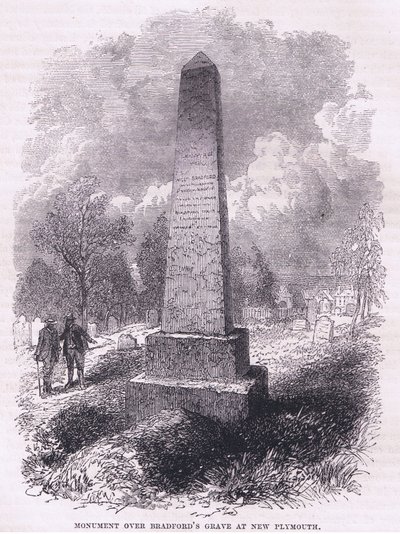 Monument over Bradfords grav i New Plymouth 1641, illustrasjon fra Cassell
