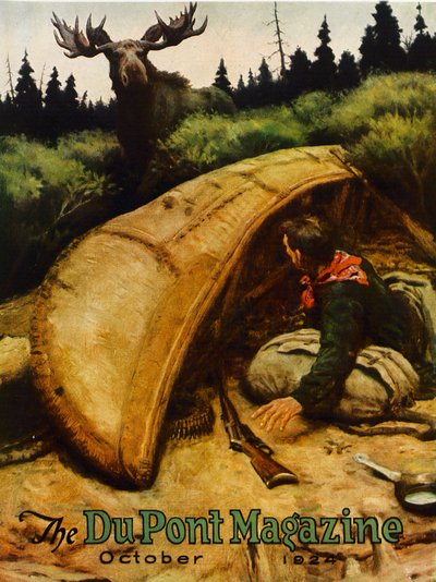 Moose attack!, forside av DuPont Magazine, oktober 1924 av American School