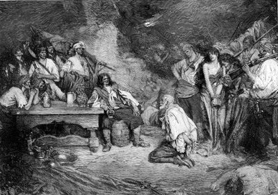 Morgan på Porto Bello etter "Buccaneers and Marooners of the Spanish Main" av Howard Pyle av American School