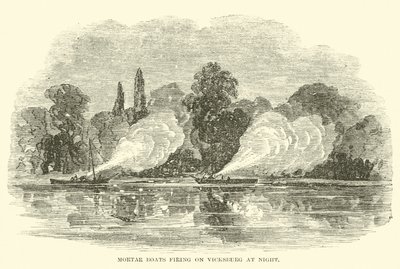 Mørtelbåter som skyter mot Vicksburg om natten, juli 1862 av American School