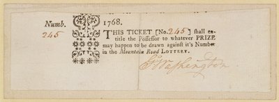 Mountain Road Lottery Ticket, signert av George Washington (1732-99) 1768 (blekk på papir) av American School