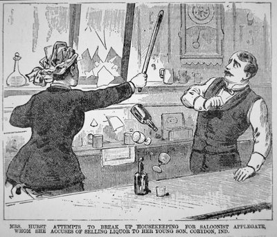 Fru Hurst bryter opp en salong, fra 'Police Gazette' av American School
