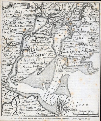 New York på midten av 1700-tallet (litho) av American School