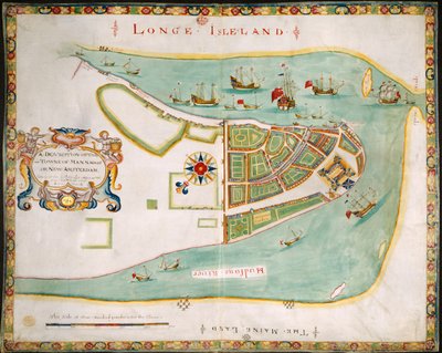 New York: plan for Manhattan, Long Island, Hudson River og New Amsterdam av American School
