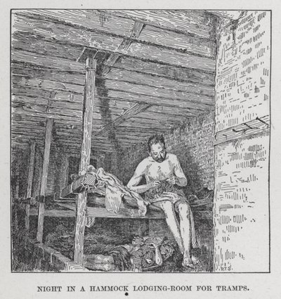 Natt i en hengekøye-overnatting-rom for tramper (litho) av American School