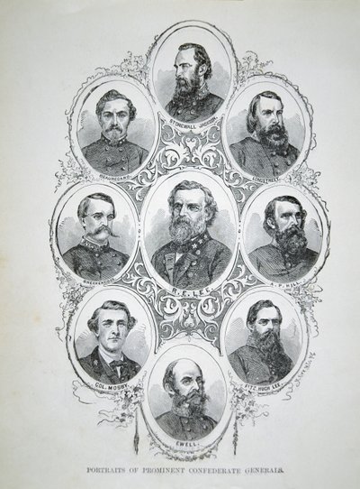 Ni portretter av fremtredende generaler fra den konfødererte hæren (litho) av American School