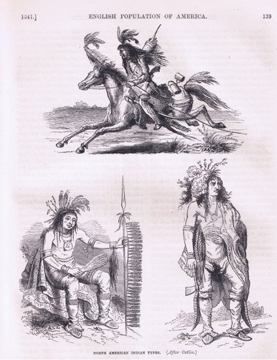 Nordamerikanske indianertyper (1640-tallet), illustrasjon fra Cassells History of the United States pub. av Petter & Galpin ca. 1890 av American School