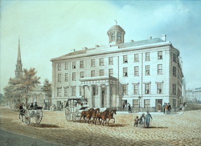 Nordamerikansk gatescene (wc på glass) av American School