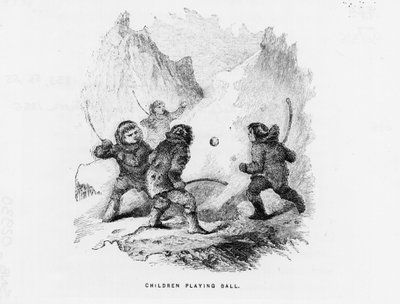 Nordpolen: barn som spiller ballspill på ispakken - Elisha Kent Kane; Artic Exploration i årene 1853-1855 (Philadelphia, Childs og Peterson av American School