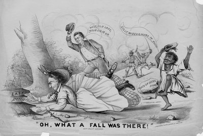Å, for et fall det var!, utgitt av J. Mayer & Co. Lith, Boston, ca. 1865 av American School