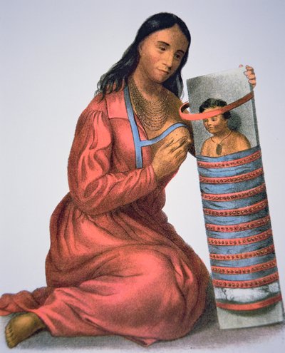 Ojibwa mor og baby, ca. 1821 (farge litho) av American School