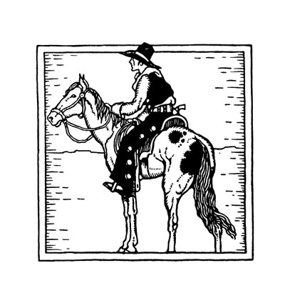 Gammel vestamerikansk cowboy til hest av American School