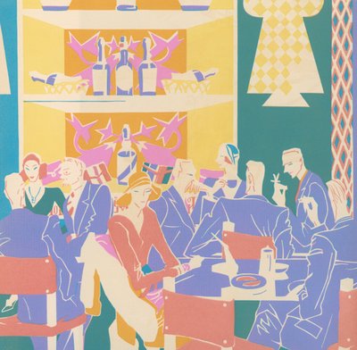 Lånetakere ved bordene i en art deco-jazzklubb av American School