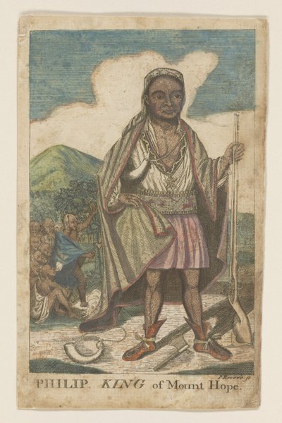 Phillip, King of Mount Hope, pub. 1772 (håndfarget gravering) av American School