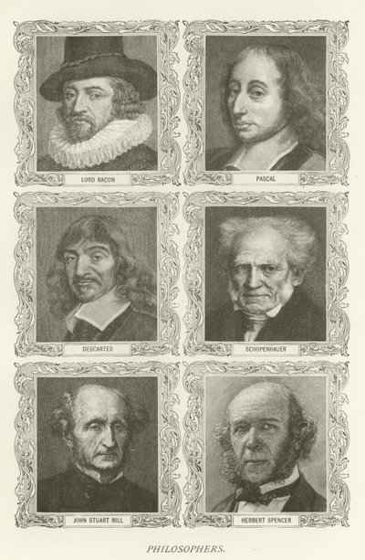 Filosofer, Lord Bacon, Pascal, Descartes, Schopenhauer, John Stuart Mill, Herbert Spencer av American School