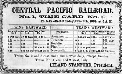 Fotografisk trykk av Central Pacific Railroad Companys originale rutetabell for 6. juni 1864, 1864 av American School