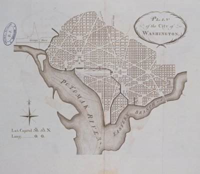 Plan for byen Washington slik den opprinnelig ble lagt ut i 1793 av American School