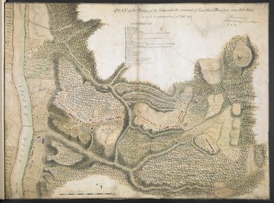 Plan for stillingen til hæren under kommando av løyt. Genl. Burgoyne nær Still Water, der den slo leir på dere. 20 september 1777 av American School