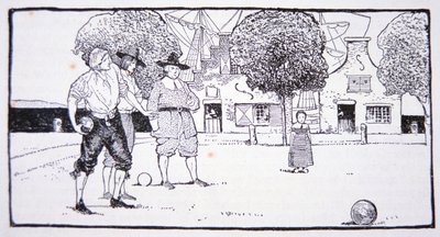 Spille boller i New Amsterdam på 1600-tallet (litho) av American School