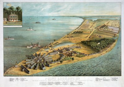 Point Lookout, MD - Utsikt over Hammond General Hospital og U.S. General Depot for Prisoners of War, pub. 1864 av American School