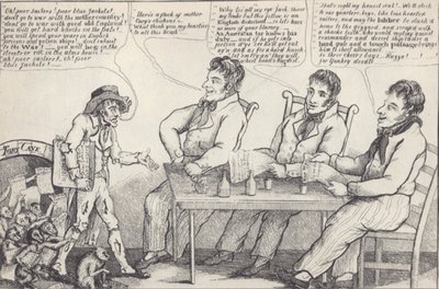 Politisk tegneserie på kvelden før krigen i 1812, ca. 1812 (litho) av American School