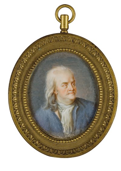 Portrett miniatyr av Benjamin Franklin av American School