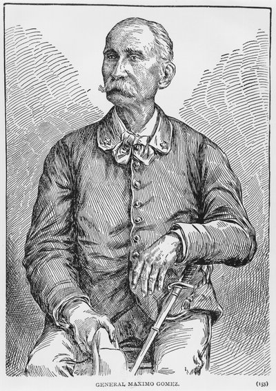 Portrett av general Maximo Gomez (1836-1905) fra The Story of Cuba av Murat Halstead, utgitt 1898 av American School