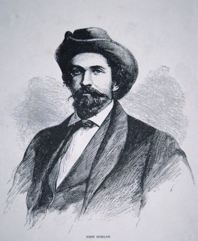 Portrett av John Hunt Morgan (1825-64) (litho) av American School