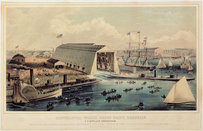 Plakat som annonserer Continental Works, Greenpoint Brooklyn, utgitt av Endicott & Co. av American School