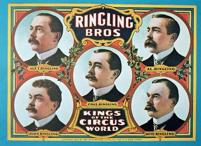 Plakat som reklamerer for 'Ringling Bros. Kings of the Circus World' av American School
