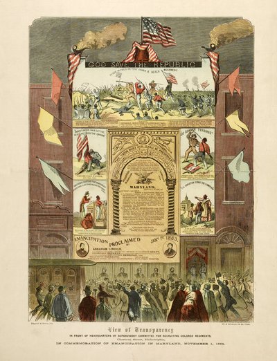 Plakat som feirer «Emancipation in Maryland, 1. november av American School