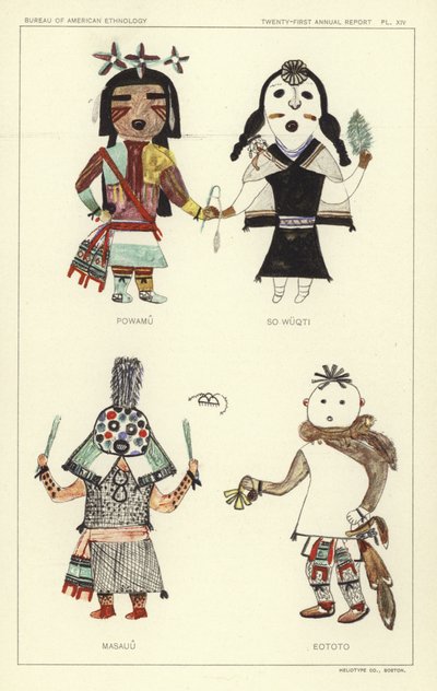 Powamu, So Wuqti, Masauu, Eototo (fargelitografi) av American School