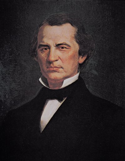President Andrew Johnson (1808-75) (farge litho) av American School