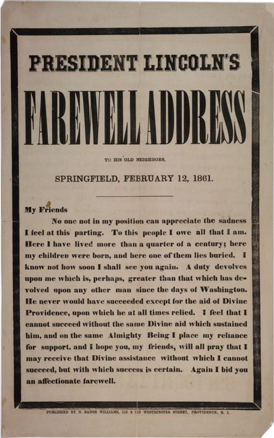 President Lincolns avskjedstale til sine gamle naboer, Springfield, 12. februar 1861 av American School