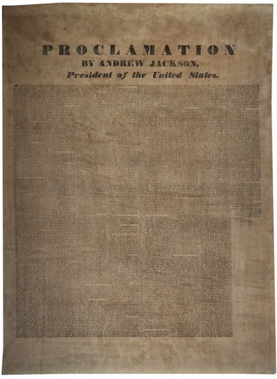Proklamasjon av Andrew Jackson (1767-1845), USAs president, 10. desember 1832 av American School
