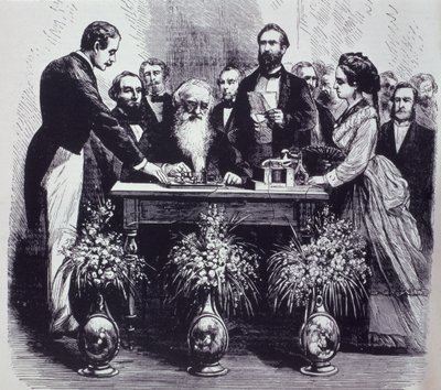Professor Samuel Finley Breese Morse (1791-1872) forklarer funksjonen til oppfinnelsen hans av American School