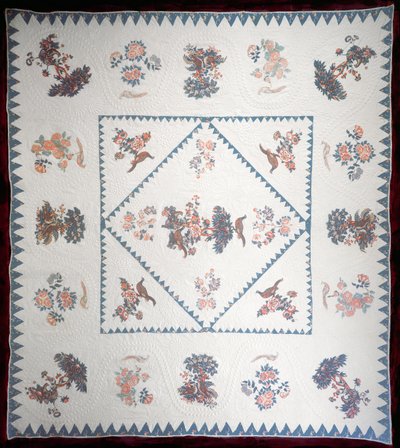 Dyne i Broderie Perse, ca. 1800 (påført, trykket bomull på quiltegrunn) av American School