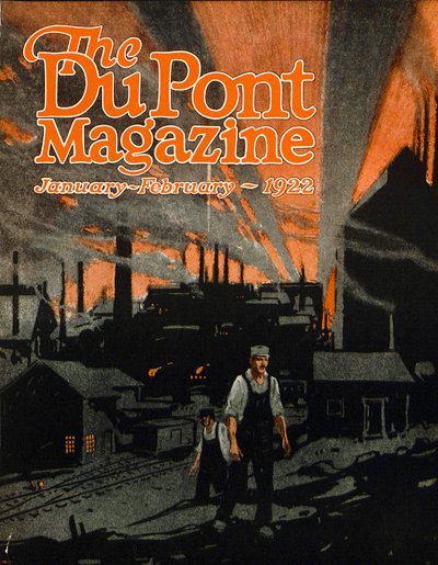 Raising a Railroad Bridge with Dynamite, forside av DuPont Magazine, januar-februar 1922 av American School