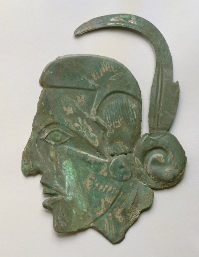 Repousse mannlig profil, Caddoan, Spiro, 1200-1350 (kobber) av American School