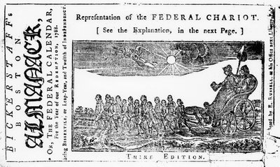 Representation of the Federal Chariot, omslagsillustrasjon fra Bickerstaffs Boston Almanack, publisert 1788 av American School