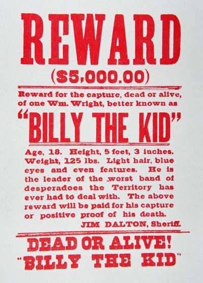 Belønningsplakat for Billy the Kid (1859–81) (litho) av American School