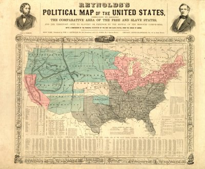 Reynoldss politiske kart over USA, ca. 1850 av American School