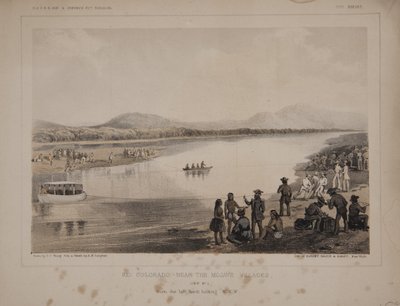 Rio Colorado - i nærheten av Mojave Villages utsikt nr. 1 fra venstre bredd ser WN W av American School