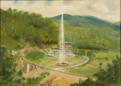Round Knob Inn and the Fountain, ca. 1882 (olje om bord) av American School