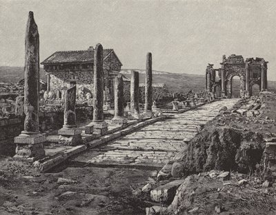Ruinene av den romersk-berberiske byen Timgad (gamle Thamugas), Algerie (gravering) av American School